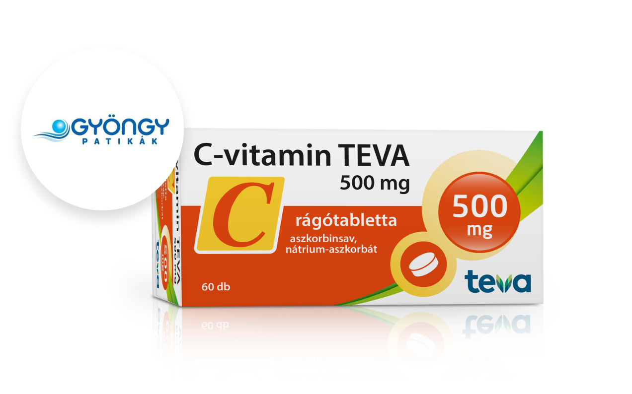 C-vitamin Teva 500mg 60x rágótabletta Gyöngy akció